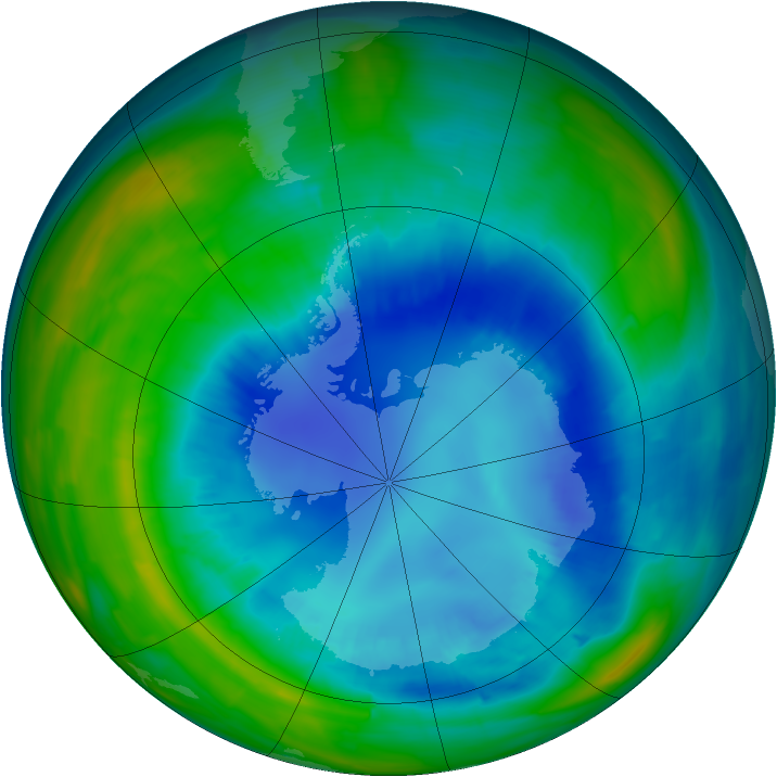 Antarctic ozone map for 27 August 2015